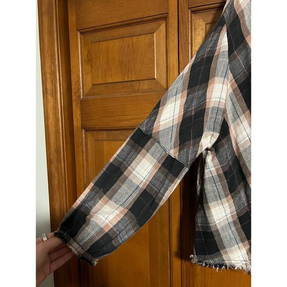 Free People We The Free Women's Kyoto Plaid Cropped Oversized Button-Up Shirt S - Picture 4 of 12